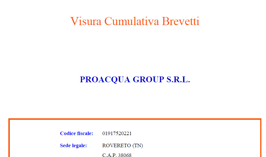 esempio di visura cumulativa brevetti
